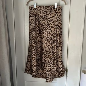 NWOT leopard satin midi skirt